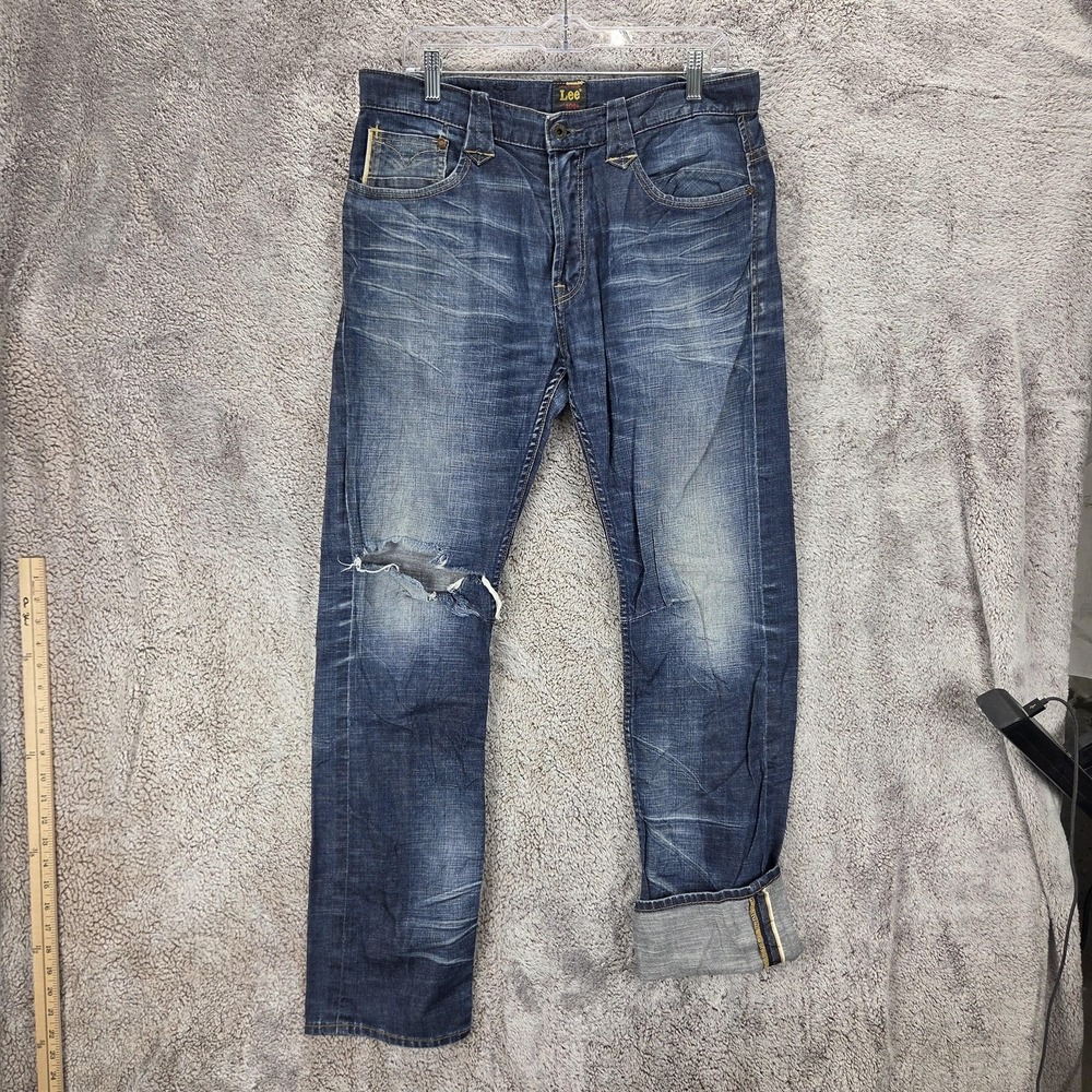 Vintage Lee 101 Jeans Mens 32x33 Blue Selvedge Sanforized Whiskers Honeycomb USA